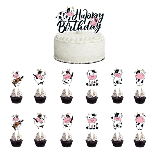 25 Stück Kuh Kuchen Topper niedliche Kuh Cupcake Dekoration Kuh Party Supplies Kuh Party Baby Duschen Geburtstag Party Bauernhof Thema Party Supplies von Zuisytm