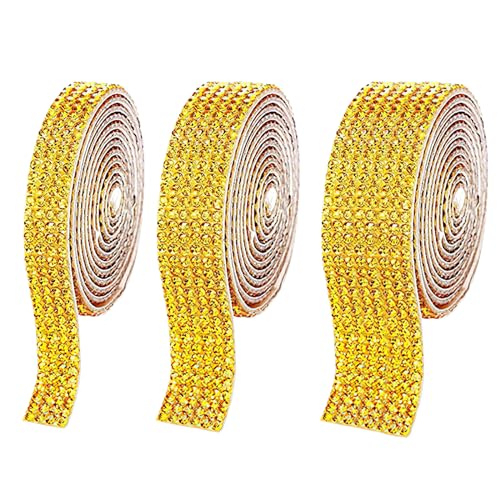 3 Rollen Strassbänder, Silbernes Selbstklebendes Strassband, Bling Crystal Diamond Ribbon Roll Wrap Glitzernde Strassaufkleber für Dekoration, Auto, DIY, Kunsthandwerk, Hochzeit (gold) von Zuisytm