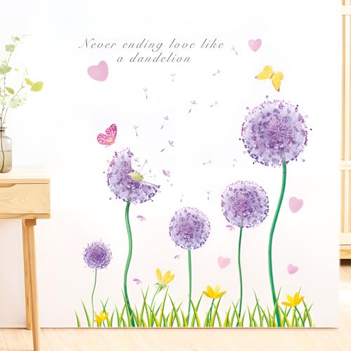 Zulbceo 2pcs Wandtattoo Pusteblume,Blumen Wandtattoo für Kinderzimmer Mädchen,Bunt Wandsticker Löwenzahn für Schlafzimmer,Pflanzen Blumen Wandaufkleber für Kinderzimmer Wohnzimmer Flur von Zulbceo