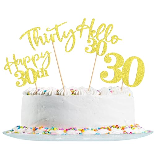 Zulbceo 30 Geburtstag Cupcake Topper,Glitter Cake Topper Happy Birthday，Geburtstagsdeko von für 30 Geburtstagsfeier Zubehör Party Dekoration Kuchendekoration (Gold) von Zulbceo