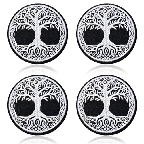 Zulbceo 4 Stück Yggdrasil Der Baum des Lebens Nordische Runen Patch Besticktes Aufnäher Emblem Patches mit Klettverschluss für Hosen Jeans Hemden Kleidung und Handarbeiten von Zulbceo