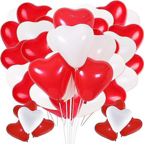 Zulbceo 50 Pcs Herzluftballons Rot Weiß, Latex Ballons mit Herzform,Luftballons Hochzeit,Herzluftballons Helium Hochzeitdeko für Brautdusche Valentinstag Verlobung von Zulbceo