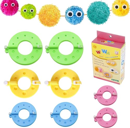 Zulbceo 8 Stück PomPom Maker,4 Größen Fluff Ball Weaver Nadel,Kunststoff Pompom Maker Set，Wiederverwendbare DIY Pom Pom Maker Fluff Ball Wolle Werkzeug von Zulbceo