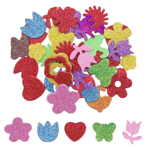 Zulbceo Glitter Schaumstoff Aufkleber 80 Stück, FarbGlitterkarton zum Basteln und Gestalten,Schaumstoff Sticker Set für Kinder,Wand Dekoration,Basteln,Fertigkeit Dekorativ von Zulbceo