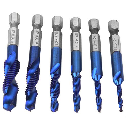 Kombi Bohrer Gewindebohrer Bit Satz, 6 Stück HSS Metrisches Gewinde Bit Set 6,35mm Sechskantschaft Gewindebohrer M3/M4/M5/M6/M8/M10, 0.5mm Gewindedurchmesser,15mm Nutzlänge(c) von Zunate