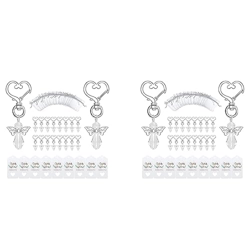 Zunedhys 80 Sets Kristall Schmetterling mit Herzförmigem Schlüssel Anhänger Hochzeit Bevorzugungs Set, Organza Geschenk Tüten und Thank You Anhänger von Zunedhys