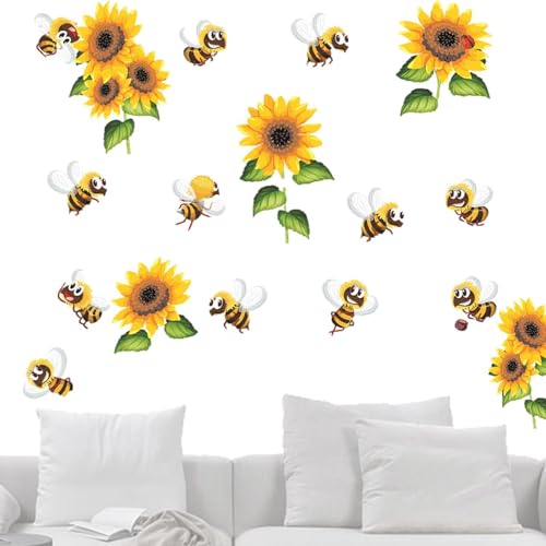 Zunishaone Bienenfensteraufkleber, Sonnenblumenfenster - Gelbe süße Honigbienenfenster klammert - Zubehör für Heimdekoration, Cartoon Home Wall Art for Offices Kühlschrank Dekorationen von Zunishaone