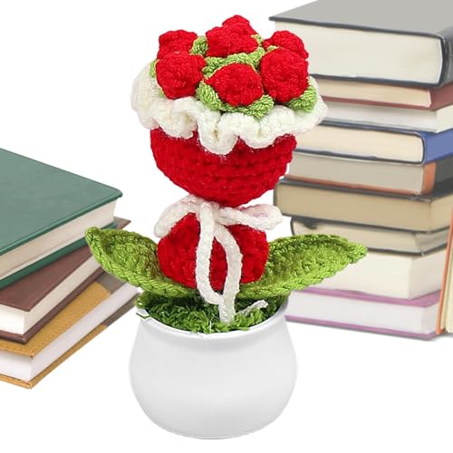 Zunishaone Gehäkelter Blumenstrauß,Häkelblumen - Topfblumenstrauß handgefertigt - Bunte gestrickte Häkelpflanze, süßes Home-Office-Schreibtisch-Geschenk für Mama, von Zunishaone