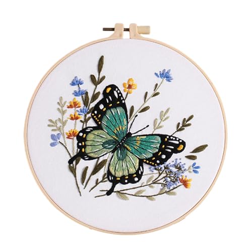 Zunishaone Schmetterling-Blumen-Stickset, Tier-Stickerei-Näh-Übungsset | Buntes Handnähset | Rundes Stickset für Anfänger, Stickset für Weihnachten, Neujahr, Thanksgiving von Zunishaone