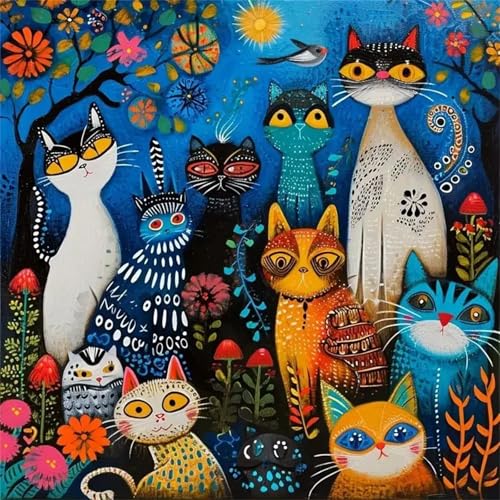 Abstrakte Katze Diamant Painting Bilder für Erwachsene Anfänger,5D Diamond Painting Set,DIY Square Vollbohrer Diamanten Malerei Stickerei Malen nach Zahlen Kreuzstich Home Dekor 100x100cm von Zuooyi