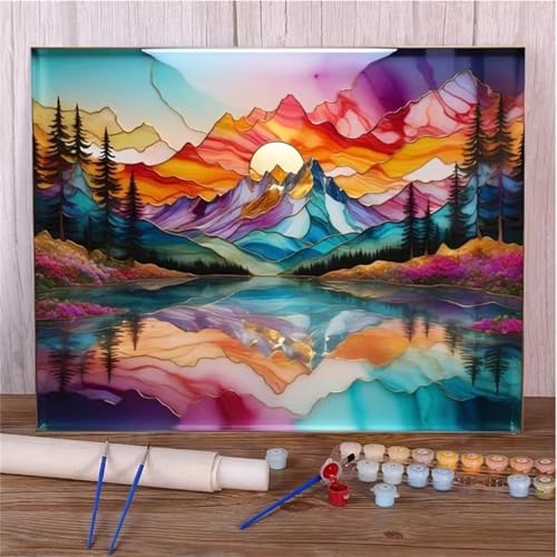 Abstrakter Berg Malen Nach Zahlen für Erwachsene Anfänger, Landschaft Malen nach Zahlen Kits, DIY Handgemalt öLgemäLde Kit, mit Pinsels und Acrylfarbe, Ohne Rahmen 45x60 cm von Zuooyi