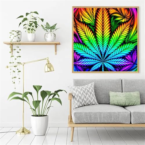 Blattpflanze Diamant Painting Bilder für Erwachsene Anfänger,5D Diamond Painting Set,DIY Square Vollbohrer Diamanten Malerei Stickerei Malen nach Zahlen Kreuzstich Geschenke Home Wand Dekor 100x100cm von Zuooyi