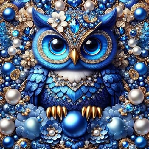 Blaue Eule Diamant Painting Bilder für Erwachsene Anfänger,5D Diamond Painting Set,DIY Round Vollbohrer Diamanten Malerei Stickerei Malen nach Zahlen Kreuzstich Geschenke Home Wand Dekor 100x100cm von Zuooyi