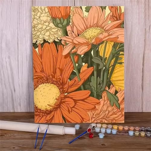 Blume Malen Nach Zahlen für Erwachsene Anfänger, Orange Dahlie Malen nach Zahlen Kits, DIY Handgemalt öLgemäLde Kit, mit Pinsels und Acrylfarbe, Ohne Rahmen 45x60 cm von Zuooyi