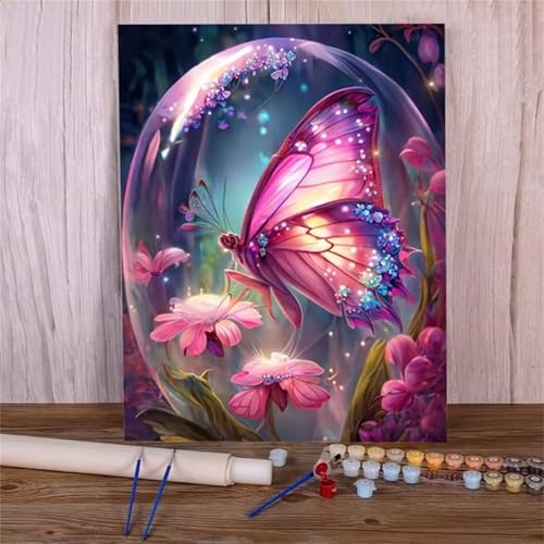 Blume Malen Nach Zahlen für Erwachsene Anfänger, Schmetterling Malen nach Zahlen Kits, DIY Handgemalt öLgemäLde Kit, mit Pinsels und Acrylfarbe, Ohne Rahmen 30x40 cm von Zuooyi