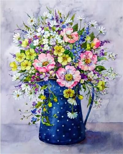 Blume Malen Nach Zahlen für Erwachsene Anfänger, Vase Malen nach Zahlen Kits, DIY Handgemalt öLgemäLde Kit, mit Pinsels und Acrylfarbe, Ohne Rahmen 50x65 cm von Zuooyi