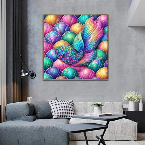 Bunte Muschelfeder Diamant Painting Bilder für Erwachsene Anfänger,5D Diamond Painting Set,DIY Round Vollbohrer Diamanten Malerei Stickerei Malen nach Zahlen Kreuzstich Home Dekor 90x90cm von Zuooyi