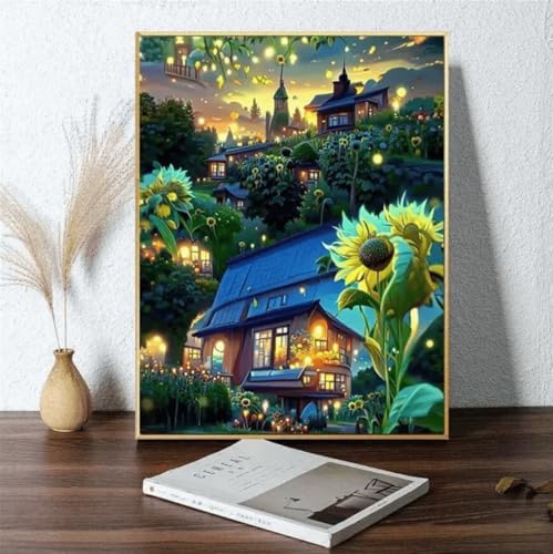 DIY Diamant Painting Bilder Erwachsene Blume Sonnenblume, 5D Diamond Painting Set Kinder Landschaft, Diamant Malerei Strass Stickerei Malerei Painting Set für Home Wand Décor Round Drill,20x50cm von Zuooyi