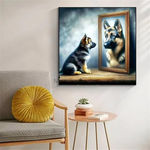 Diamond Painting Hundespiegel,5D diamond painting Erwachsene Kits,Square Diamond Paintings Set für Erwachsene Kinder,DIY Kreuzstich Diamant Painting Bilder Arts Craft für Büro Heimdekoration 40x40cm von Zuooyi