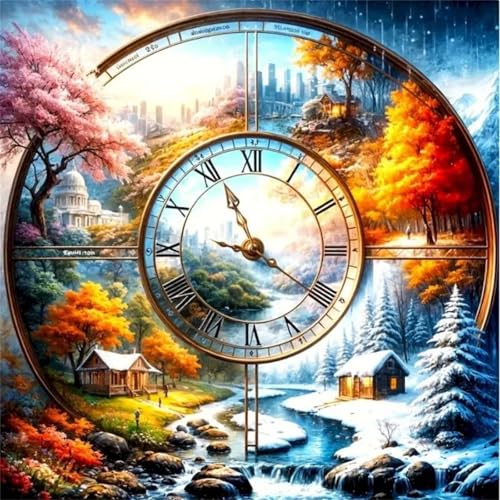 Diamond Painting Vier Jahreszeiten Uhr,5D diamond painting Erwachsene Kits,Square Diamond Paintings Set für Erwachsene Kinder,DIY Kreuzstich Diamant Painting Bilder Arts Craft für Heimdekor90x90cm von Zuooyi