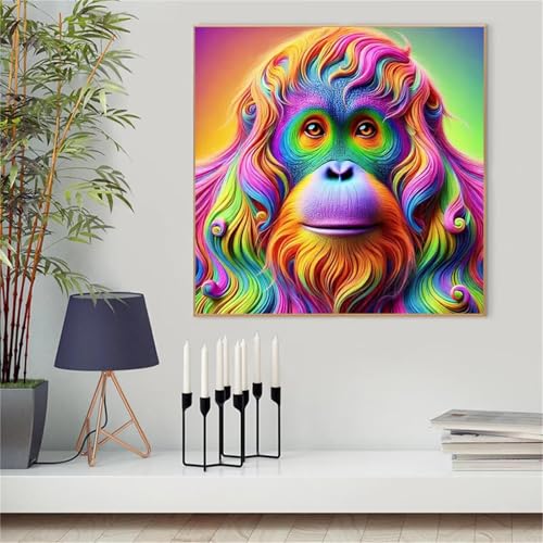 Farbiger Gorilla Diamant Painting Bilder für Erwachsene Anfänger,5D Diamond Painting Set,DIY Round Vollbohrer Diamanten Malerei Stickerei Malen nach Zahlen Kreuzstich Home Dekor 100x100cm von Zuooyi