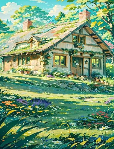 Green View Cottage Malen Nach Zahlen für Erwachsene Anfänger, mit DIY Rahmen Malen nach Zahlen Kits, mit Pinsels und Acrylfarbe Handgemalt öLgemäLde Kit,30x40cm von Zuooyi