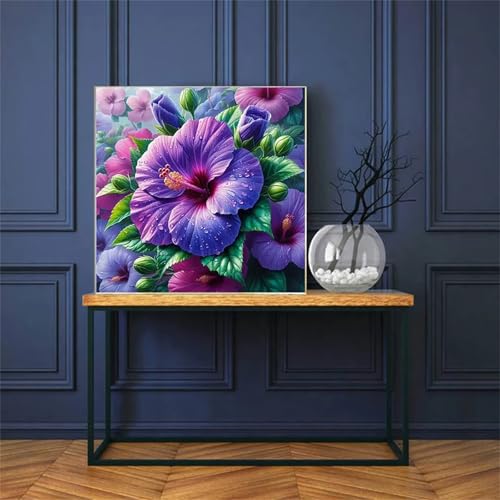 Große lila Blume Diamant Painting Bilder für Erwachsene Anfänger,5D Diamond Painting Set,DIY Round Vollbohrer Diamanten Malerei Stickerei Malen nach Zahlen Kreuzstich Geschenke Home Wand Dekor 90x90cm von Zuooyi