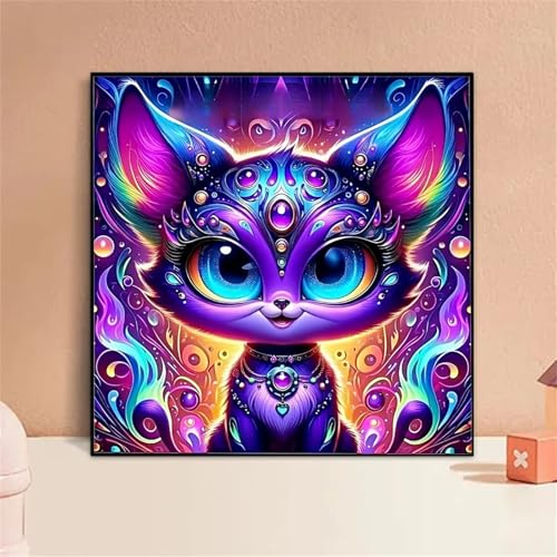 Lila Katze Diamant Painting Bilder für Erwachsene Anfänger,5D Diamond Painting Set,DIY Round Vollbohrer Diamanten Malerei Stickerei Malen nach Zahlen Kreuzstich Geschenke Home Wand Dekor 90x90cm von Zuooyi