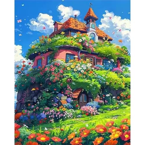 Malen nach Zahlen Kits Blume, DIY Handgemalt Ölgemälde Kit für Kinder Anfänger und Erwachsene, Haus Digitales DIY Ölgemälde Set mit Pinseln und Acrylfarbe, DIY Rahmen 55x70 cm von Zuooyi