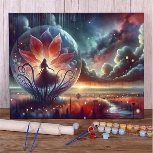 Malen nach Zahlen Kits Blumen, DIY Handgemalt Ölgemälde Kit für Kinder Anfänger und Erwachsene, Landschaft Himmel Digitales DIY Ölgemälde Set mit Pinseln und Acrylfarbe, Ohne Rahmen 30x40 cm von Zuooyi