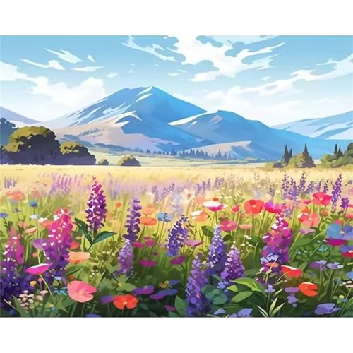 Malen nach Zahlen Kits Gebirge, DIY Handgemalt Ölgemälde Kit für Kinder Anfänger und Erwachsene, Blumen Digitales DIY Ölgemälde Set mit Pinseln und Acrylfarbe, DIY Rahmen 40x50 cm von Zuooyi