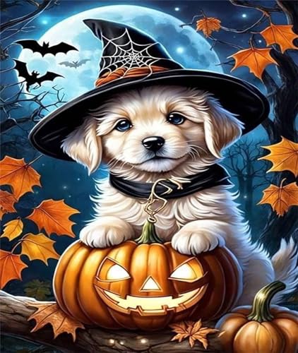 Malen nach Zahlen Kits Halloween-Hund, DIY Handgemalt Ölgemälde Kit für Kinder Anfänger und Erwachsene, Ohne Rahmen Digitales DIY Ölgemälde Set mit Pinseln und Acrylfarbe, 30x40cm von Zuooyi