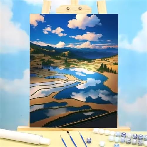 Malen nach Zahlen Kits Landschaft, DIY Handgemalt Ölgemälde Kit für Kinder Anfänger und Erwachsene, Feld Digitales DIY Ölgemälde Set mit Pinseln und Acrylfarbe, DIY Rahmen 30x40 cm von Zuooyi