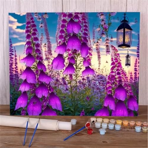 Malen nach Zahlen Kits Lila Blumen, DIY Handgemalt Ölgemälde Kit für Kinder Anfänger und Erwachsene, Landschaft Digitales DIY Ölgemälde Set mit Pinseln und Acrylfarbe, Ohne Rahmen 30x40 cm von Zuooyi