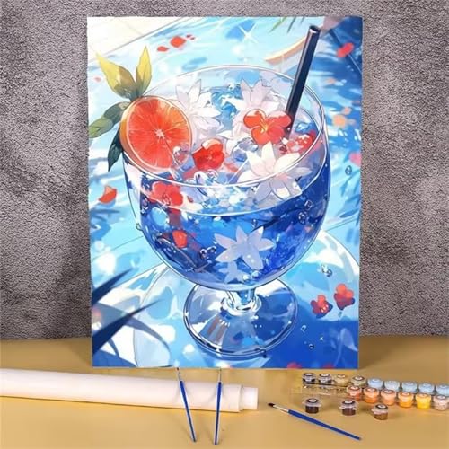 Malen nach Zahlen Kits Tassen, DIY Handgemalt Ölgemälde Kit für Kinder Anfänger und Erwachsene, Obst Digitales DIY Ölgemälde Set mit Pinseln und Acrylfarbe, Ohne Rahmen 60x75 cm von Zuooyi