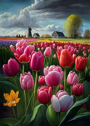 Malen nach Zahlen Kits Tulpenblumen, DIY Handgemalt Ölgemälde Kit für Kinder Anfänger und Erwachsene, Ohne Rahmen Digitales DIY Ölgemälde Set mit Pinseln und Acrylfarbe, 55x70cm von Zuooyi