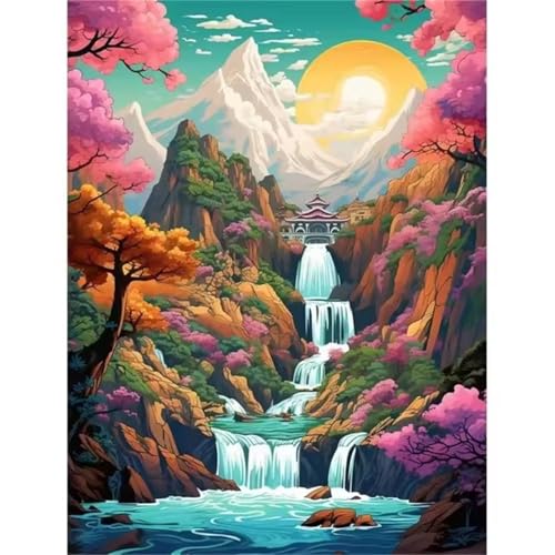 Malen nach Zahlen Kits Wasserfall, DIY Handgemalt Ölgemälde Kit für Kinder Anfänger und Erwachsene, Dschungel Digitales DIY Ölgemälde Set mit Pinseln und Acrylfarbe, Ohne Rahmen 30x40 cm von Zuooyi