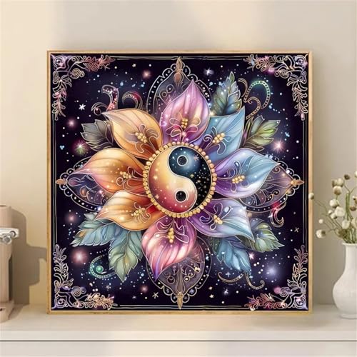 Tai Chi Lotusblume Diamant Painting Bilder für Erwachsene Anfänger,5D Diamond Painting Set,DIY Square Vollbohrer Diamanten Malerei Stickerei Malen nach Zahlen Kreuzstich Home Dekor 100x100cm von Zuooyi