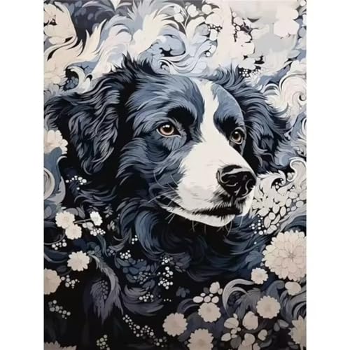 Tier Hund Malen Nach Zahlen für Erwachsene Anfänger, Blume Malen nach Zahlen Kits, DIY Handgemalt öLgemäLde Kit, mit Pinsels und Acrylfarbe, DIY Rahmen 60x75 cm von Zuooyi