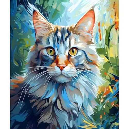 Tier Katze Malen Nach Zahlen für Erwachsene Anfänger, Aquarell Malen nach Zahlen Kits, DIY Handgemalt öLgemäLde Kit, mit Pinsels und Acrylfarbe, Ohne Rahmen 60x75 cm von Zuooyi