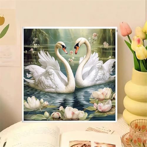 Tier Schwan Diamant Painting Bilder für Erwachsene Anfänger,5D Diamond Painting Set,DIY Round Vollbohrer Diamanten Malerei Stickerei Malen nach Zahlen Kreuzstich Geschenke Home Wand Dekor 80x80cm von Zuooyi