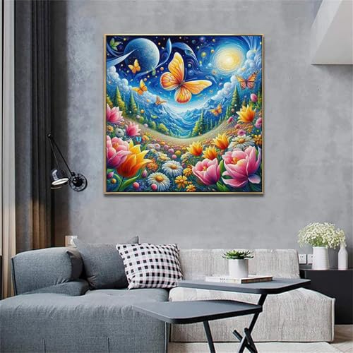 Tulpe Blume Fluss Diamant Painting Bilder für Erwachsene Anfänger,5D Diamond Painting Set,DIY Round Vollbohrer Diamanten Malerei Stickerei Malen nach Zahlen Kreuzstich Home Dekor 100x100cm von Zuooyi