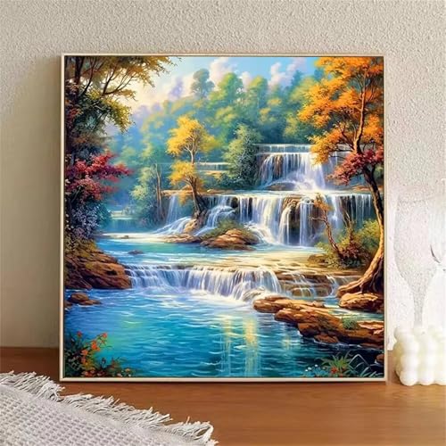 Wasserfalllandschaft Diamant Painting Bilder für Erwachsene Anfänger,5D Diamond Painting Set,DIY Round Vollbohrer Diamanten Malerei Stickerei Malen nach Zahlen Kreuzstich Home Dekor 100x100cm von Zuooyi