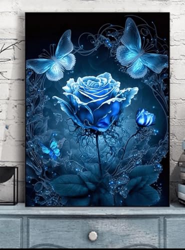 Zuooyi DIY Diamant Painting Bilder Erwachsene Blauer Schmetterling, 5D Diamond Painting Set Kinder Blume, Diamant Malerei Strass Stickerei Malerei Painting Set für Home Wand Décor Round Drill,50x80cm von Zuooyi