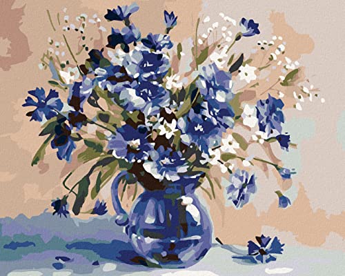 Zuty 1232220, Malen nach Zahlen-BLUMENSTRAUß VON BLAUEN BLÜTEN 40x50 cm ohne Keilrahmen von Zuty