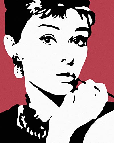 Zuty 5230, Malen nach Zahlen-Audrey Hepburn MIT ROTEM HINTEGRUND 40x50 cm ohne Keilrahmen von Zuty