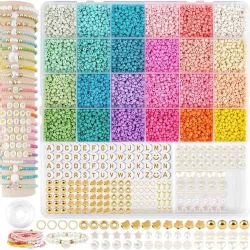 Zuzcher 3mm Bunte Perlen Für Armbänder, 24 Farben Perlen set Armbänder Perlen Armbänder Selber Machen mit Perlenbuchstaben für Halsketten Ohrringe DIY-Dekoration Geschenke für Mädchen von Zuzcher