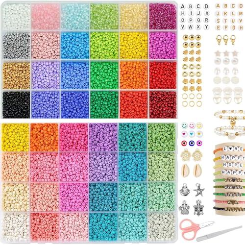 Zuzcher 3mm Bunte Perlen Für Armbänder, 48 Farben Perlen set Armbänder Perlen Armbänder Selber Machen mit Perlenbuchstaben für Halsketten Ohrringe DIY-Dekoration Geschenke für Mädchen von Zuzcher