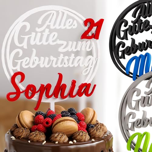 Cake Topper Geburtstag Tortenstecker personalisiert mit Namen und Geburtstagszahl Geburtstag Birthday Zahl Kuchen Torte Tortendekoration mit Individuellem Wunschnamen Geburtstagskuchen Torten Deko von Zwayve