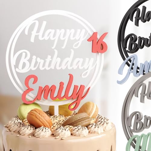 Personalisierbarer Cake Topper Happy Birthday | Hochwertige Dekoration mit Namen & Alter | Perfekt für Torten & Feierlichkeiten | Geburtstags Tortenstecker mit individuellem Wunschnamen und Zahl von Zwayve